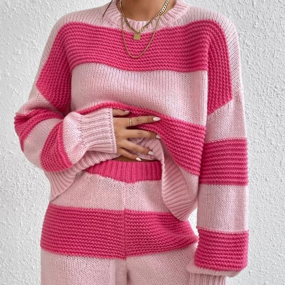 Coord set Two Tone Drop Shoulder Sweater & Knit Shorts pink - Picture 3 of 5